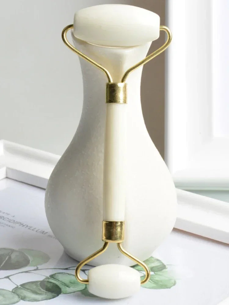 Double-Headed White Jade Facial Roller – Natural Stone Massage Tool