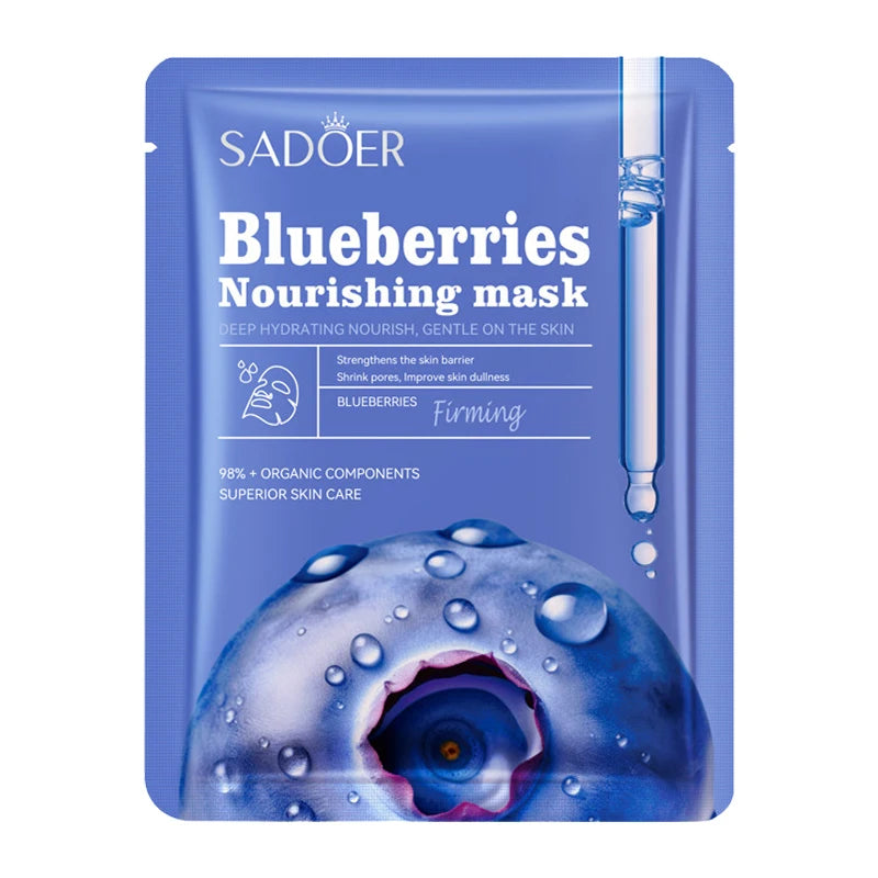 SADOER 10pcs Fruit & Floral Hydrating Face Masks – Chamomile & Blueberry