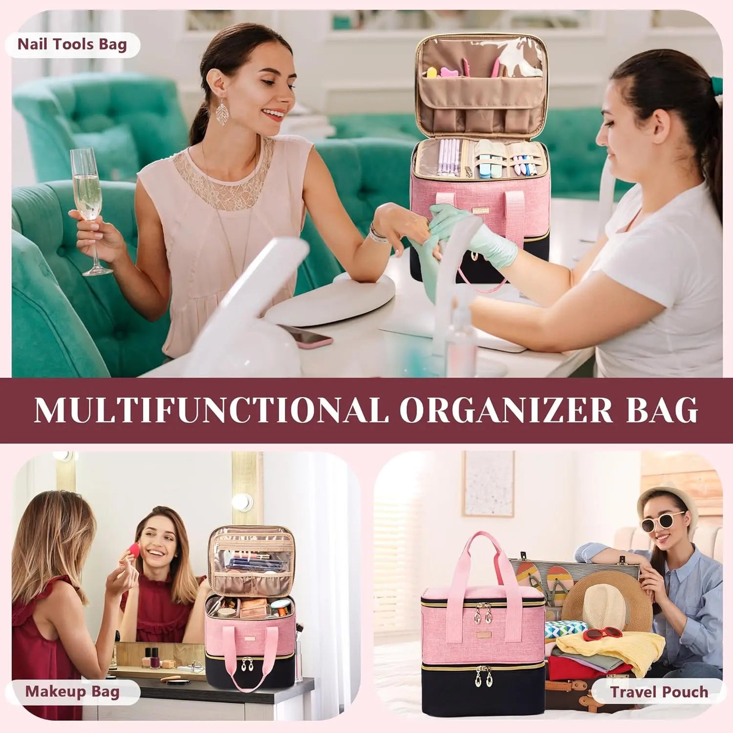Double Layer Nail Polish Organizer Bag – Large Portable Carrying Case