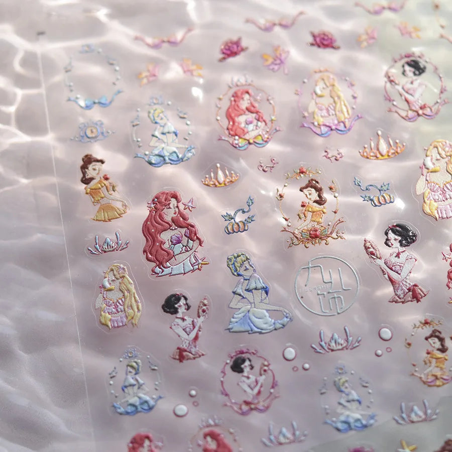 5D Princess Nail Stickers – Colorful Fairy Tale Embossed Decals