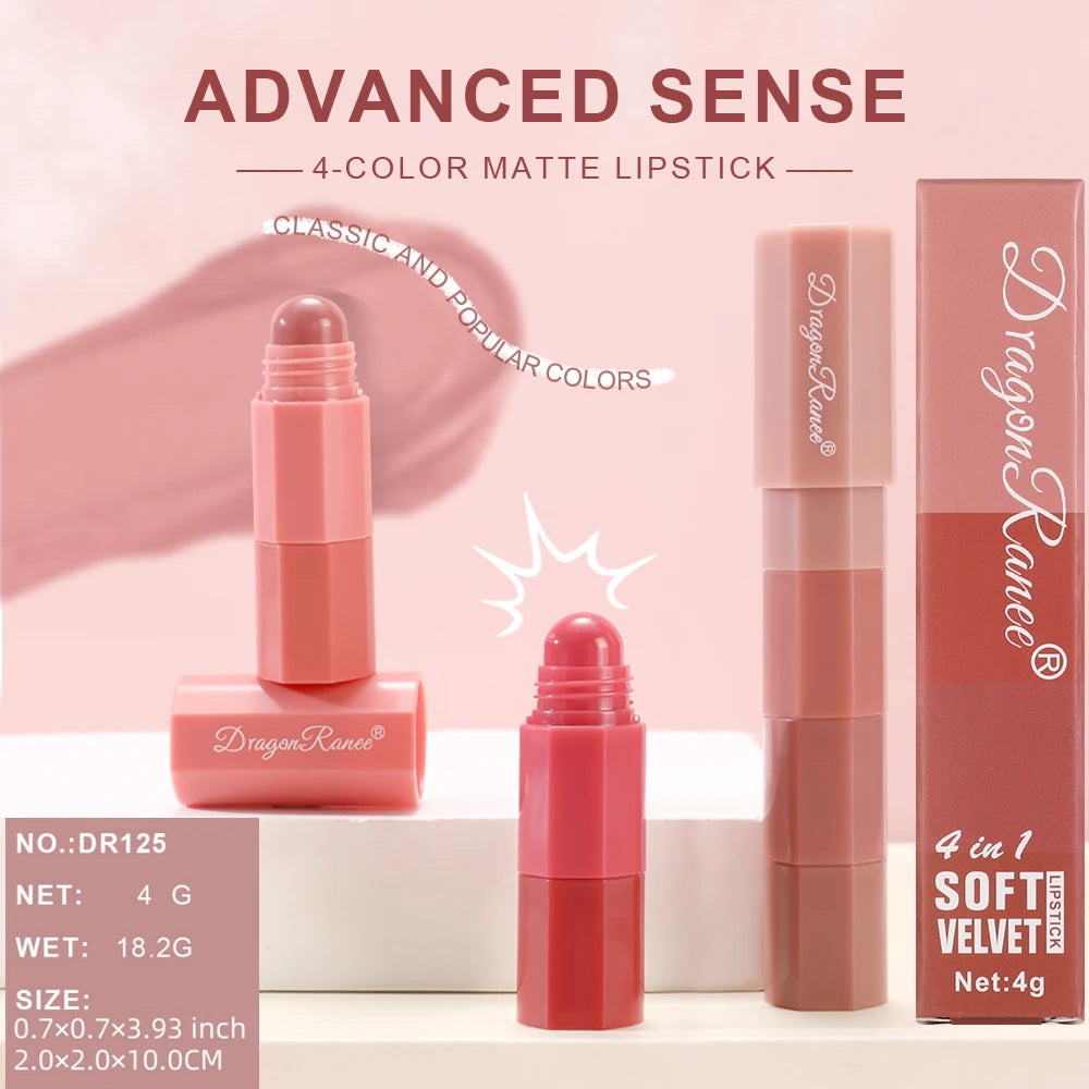 Mini 4-Color Matte Lipstick Pen – Moisturizing, Long-Lasting, Highly Pigmented