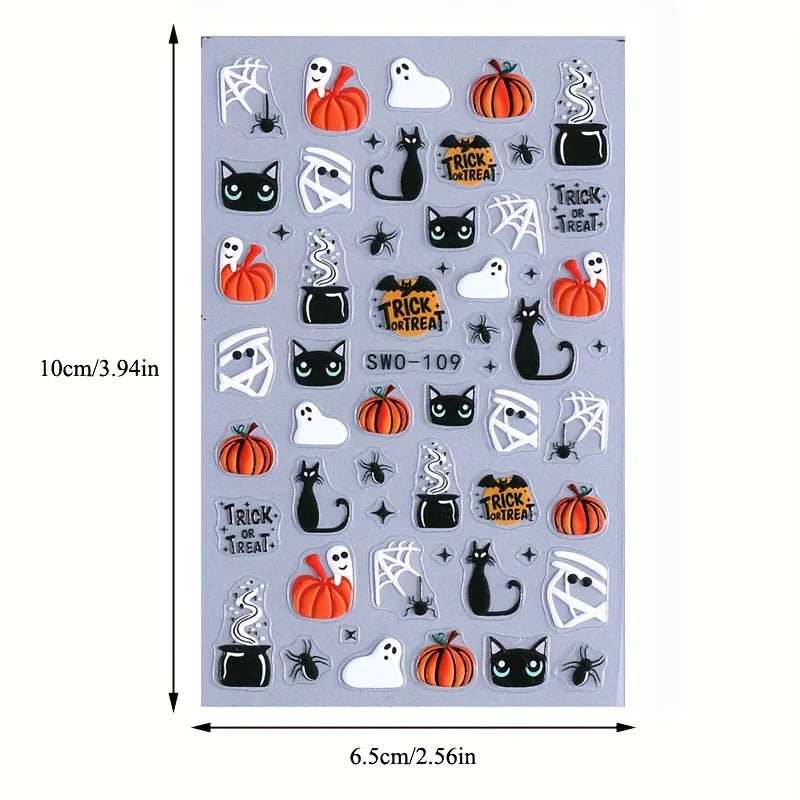 2-Pack Halloween 3D Nail Art Stickers – Self-Adhesive DIY Manicure Decals