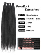24" Straight Dreadlock Clip-In Extensions – 10 Strands Soft Synthetic Hair