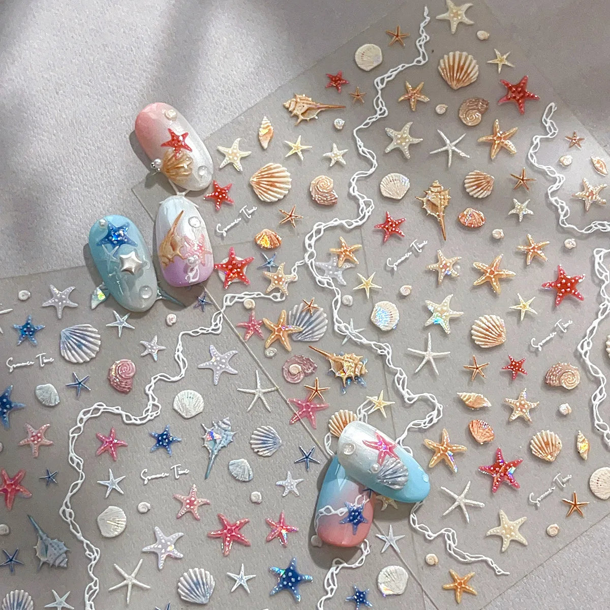 3D Starfish Shell Nail Stickers – Summer DIY Self-Adhesive Decals