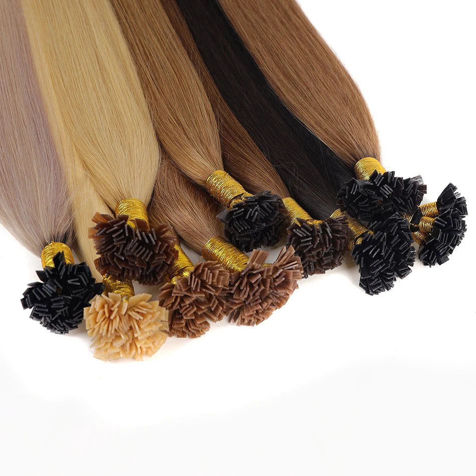 BHF Straight Flat Tip Human Hair Extensions – 1g/Strand, Keratin Fusion, Blonde & Brown