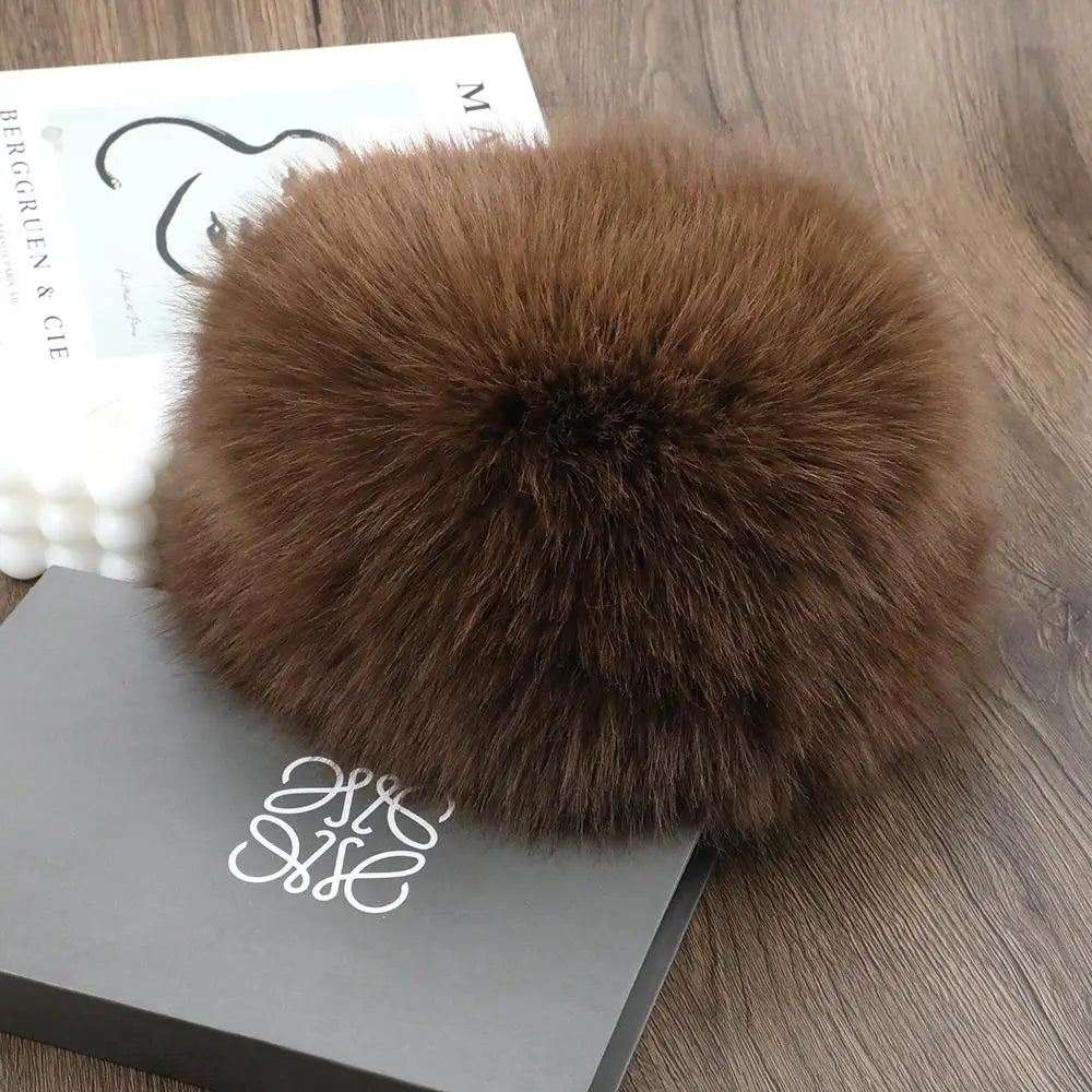 Women’s Faux Fox Fur Winter Hat – Warm Snow Ski Cap, Windproof Russian Style Ear Warmer Bonnet