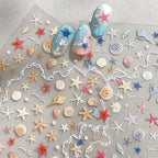1 Sheet 5D Summer Seashell Nail Stickers – Starfish & Conch Decals