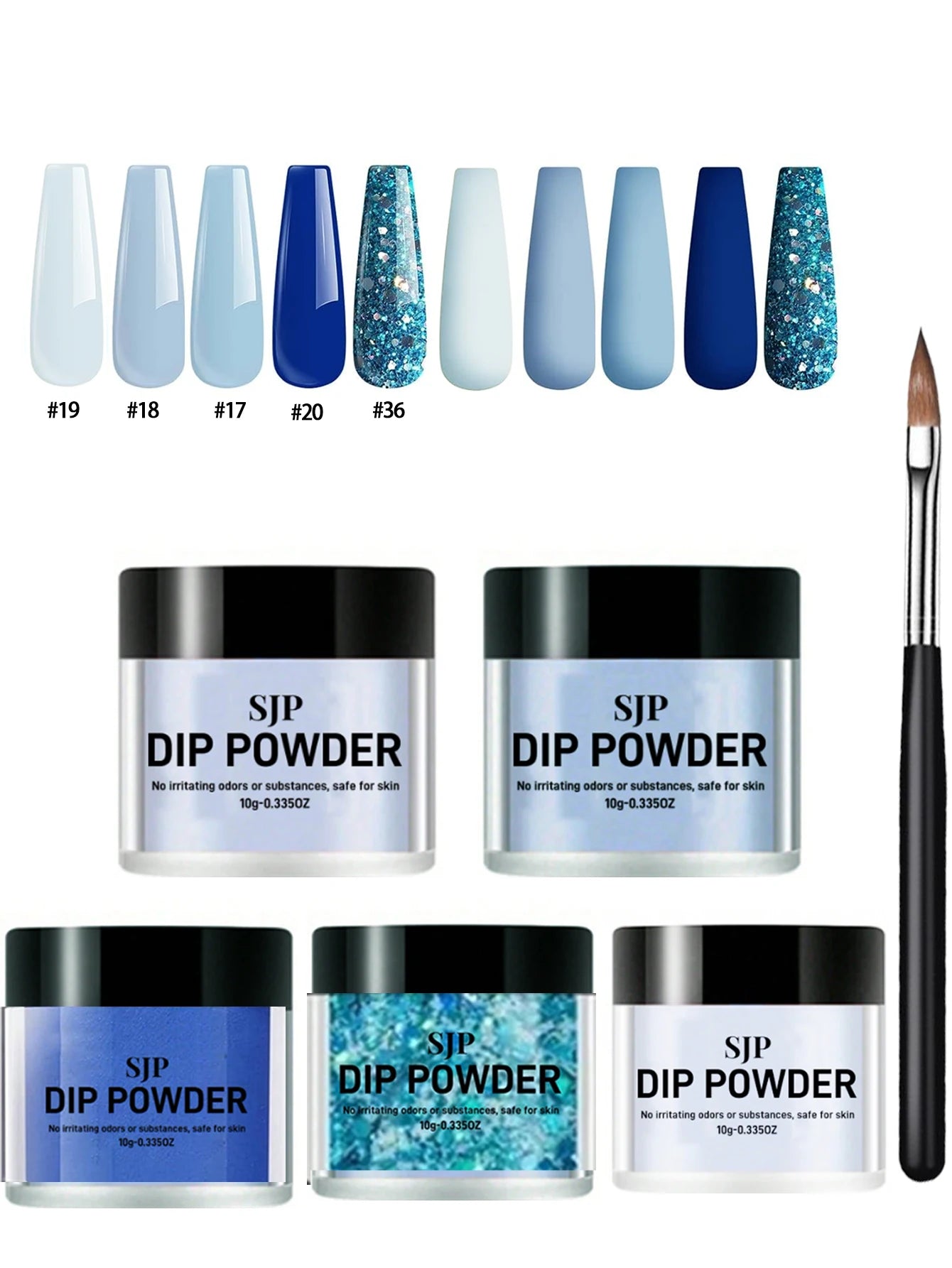 5PCS Acrylic & Color Dip Powder Kit – Includes Dip Powder and Acrylic Powder Brush for French Manicure at Home