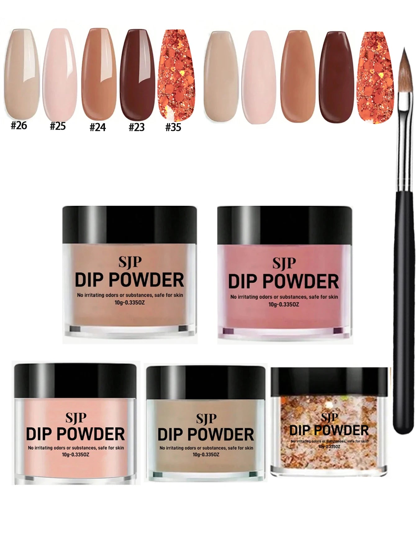 5PCS Acrylic & Color Dip Powder Kit – Includes Dip Powder and Acrylic Powder Brush for French Manicure at Home