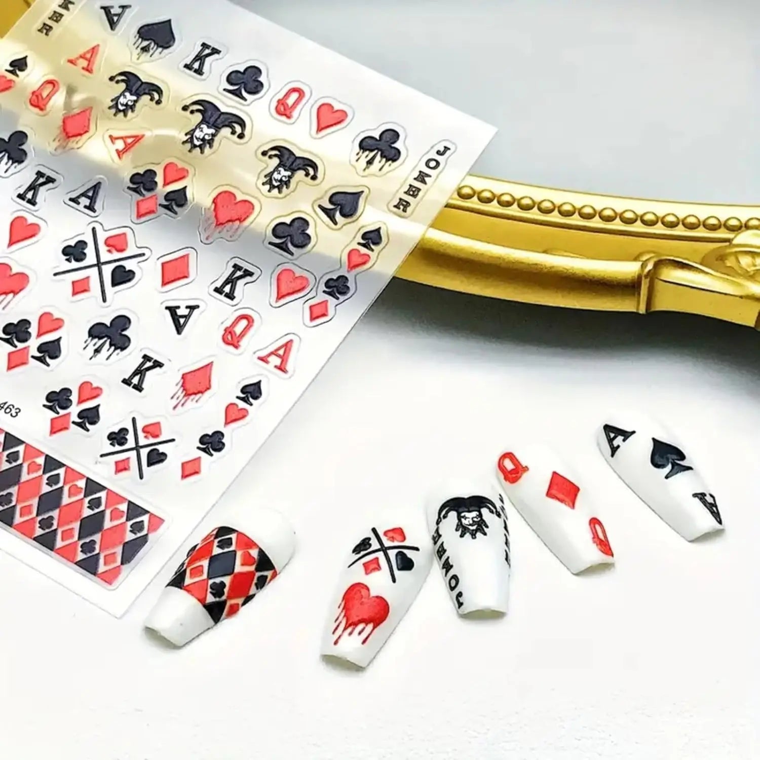 5D Poker Nail Stickers – Embossed Playing Card Design Decals