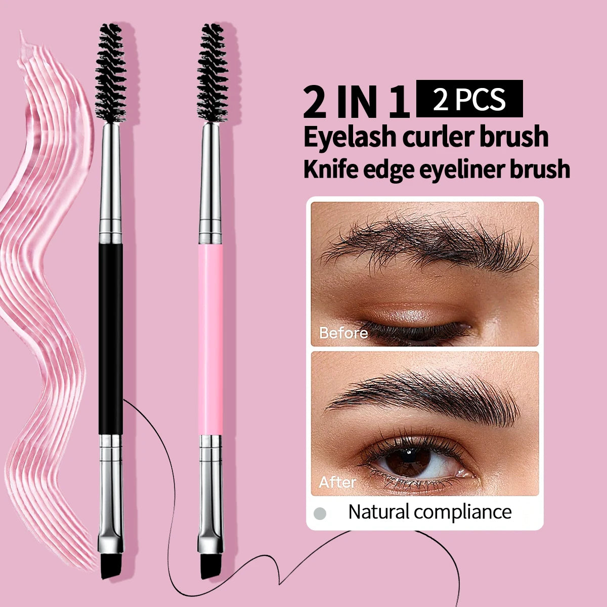 Professional Dual-Ended Eyebrow & Eyeliner Brush with Eyelash Comb