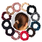 New Trendy Slim Hair Scrunchies Set – 12pcs Thin Velvet Hairbands for Women & Girls, Wholesale Rubber Bands