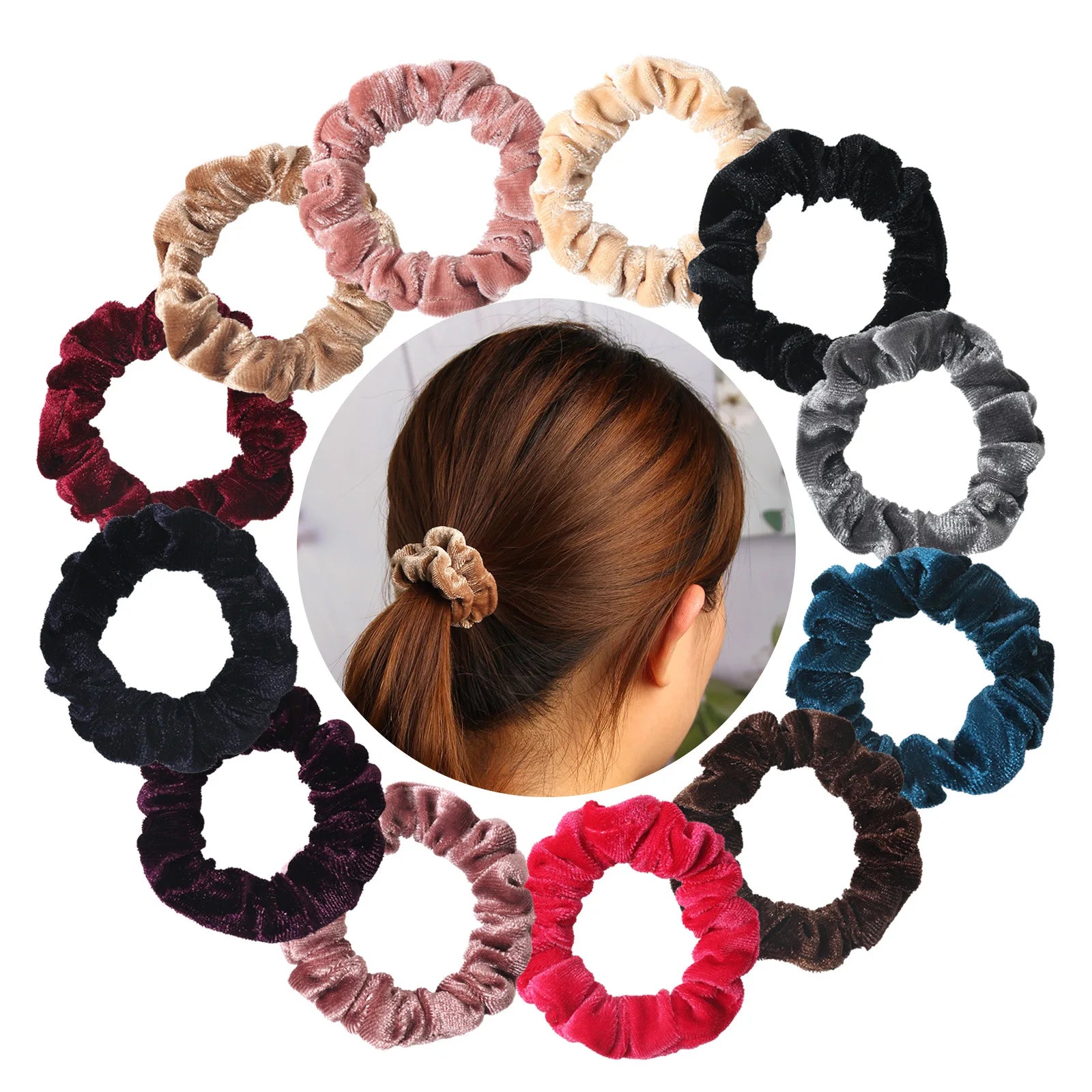 New Trendy Slim Hair Scrunchies Set – 12pcs Thin Velvet Hairbands for Women & Girls, Wholesale Rubber Bands