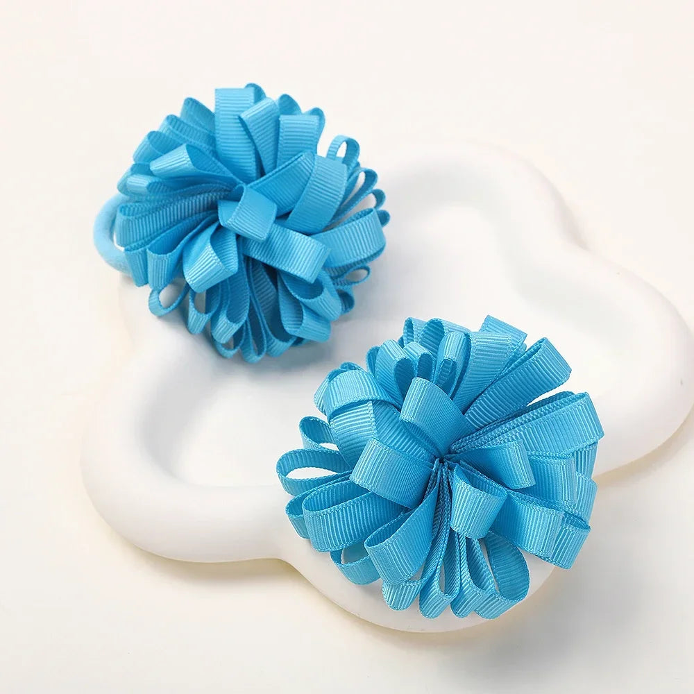 2Pcs Double Color Ribbon Flower Hairpins – Handmade Princess Hair Clips & Barrettes for Girls
