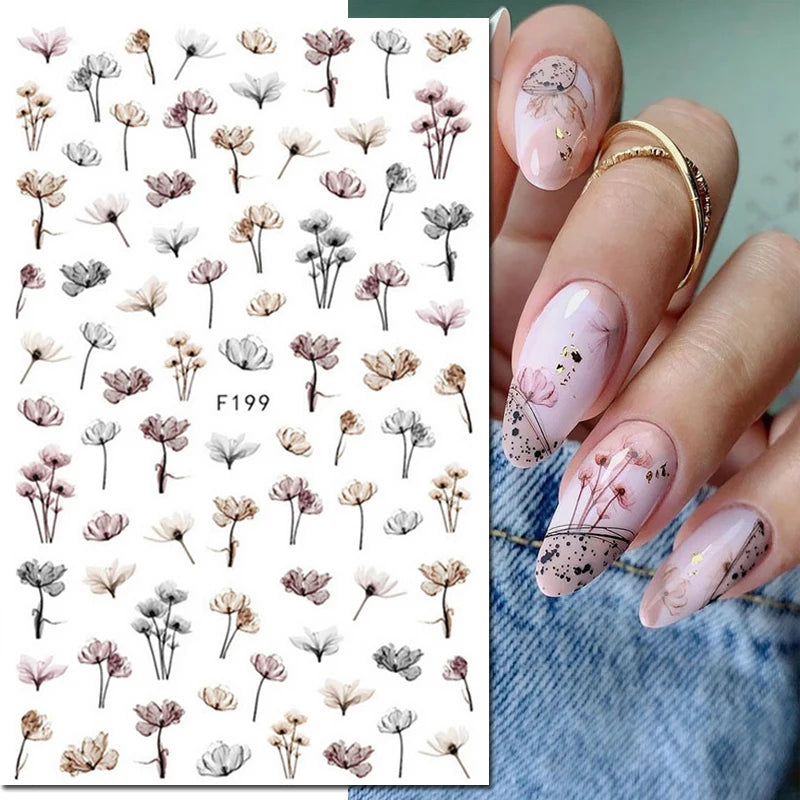 3D Y2K Hibiscus Floral Nail Stickers