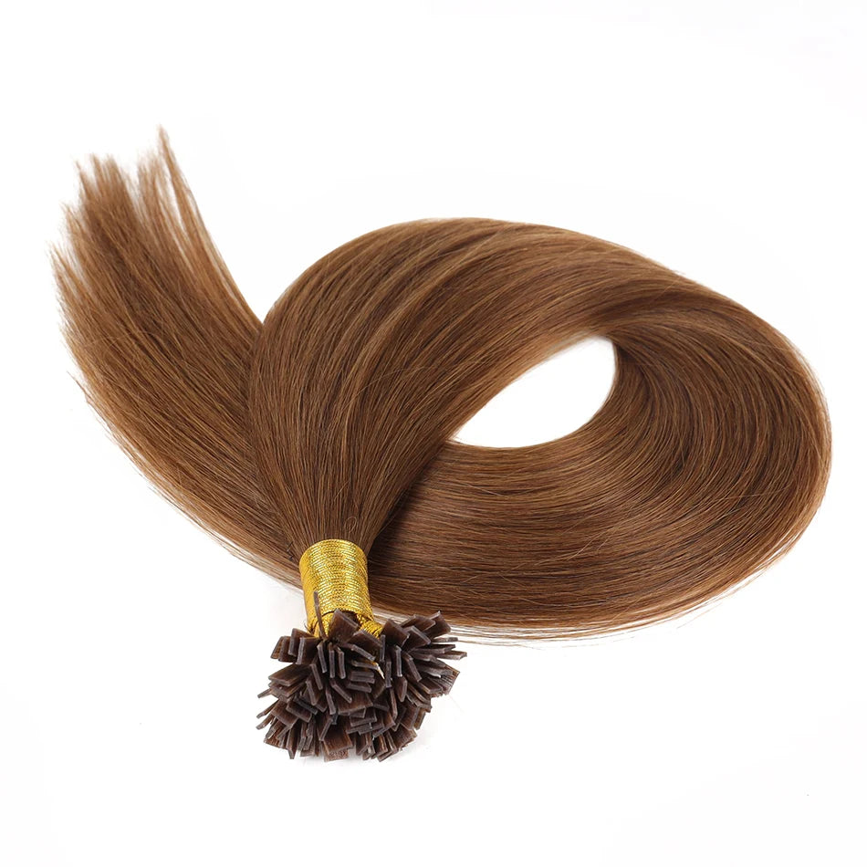 BHF Straight Flat Tip Human Hair Extensions – 1g/Strand, Keratin Fusion, Blonde & Brown