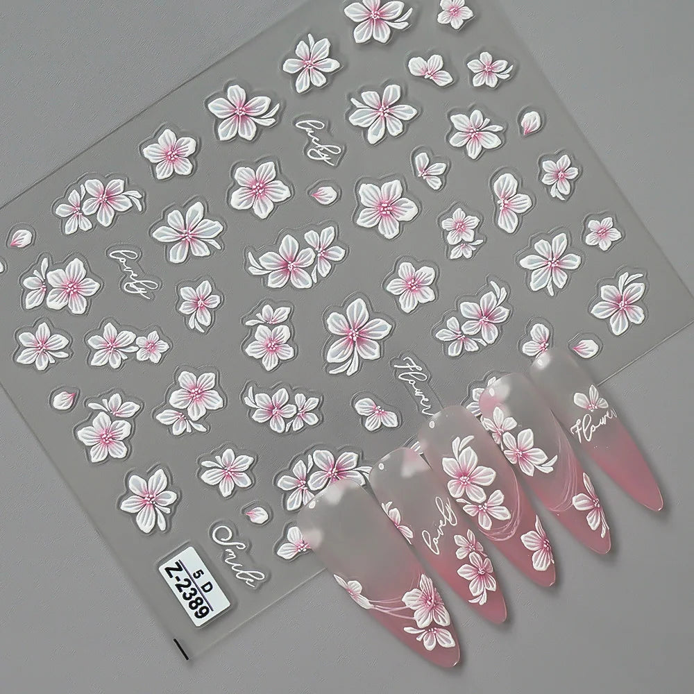 5D Spring Flower Nail Stickers – Embossed Floral Manicure Decals