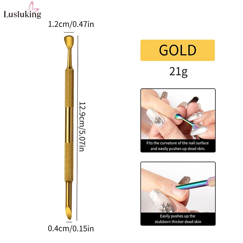 Stainless Steel Horseshoe Cuticle Pusher – Manicure Tool with Self-Adhesive Sandpaper for Gel Polish Removal