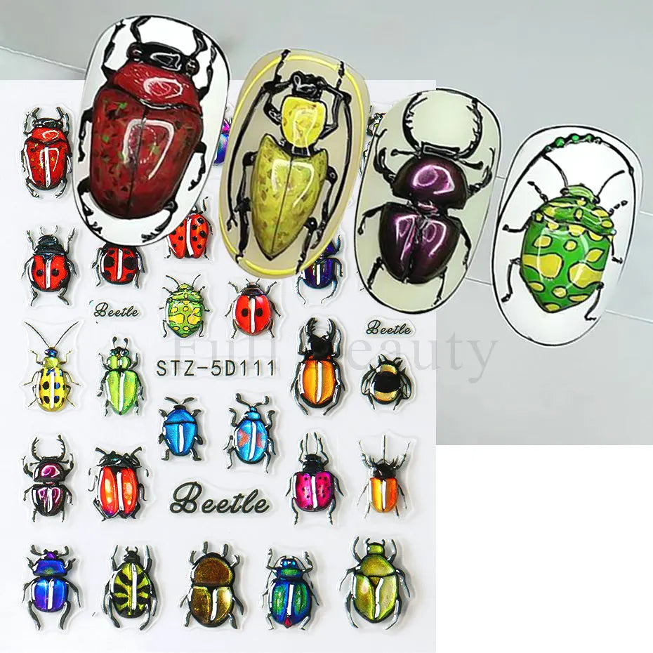 5D Crustacean & Insect Nail Art Stickers – Embossed Self-Adhesive Decals