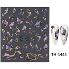 Holographic Purple & Blue Nail Art Stickers – Gold Ink Decals for DIY Manicure
