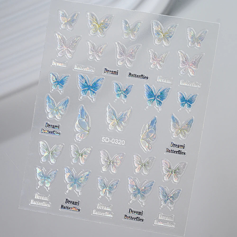 3D Aurora Shell Butterfly Nail Sticker – Pink & Purple, 8×10 cm