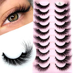 Cat Eye Wispy Mink Lashes – 10 Pairs, Natural Fluffy Long & Short False Eyelashes