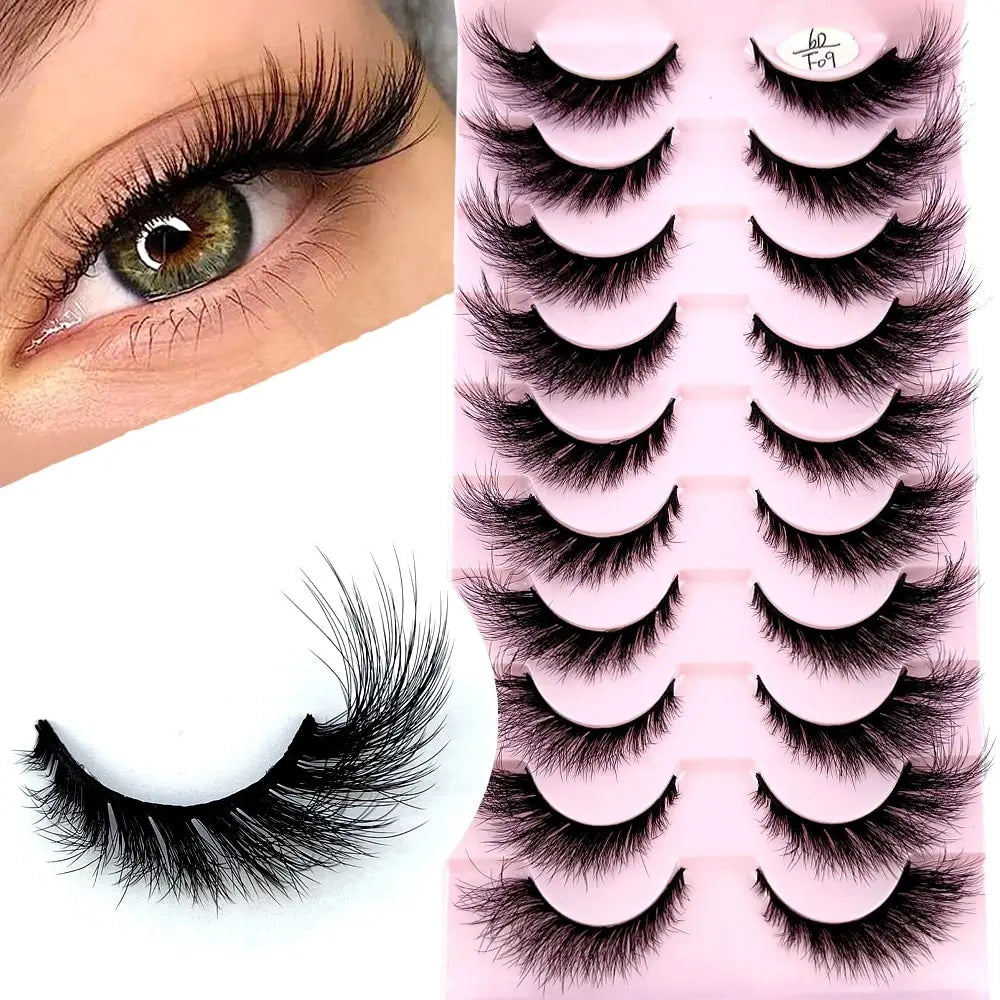 Cat Eye Wispy Mink Lashes – 10 Pairs, Natural Fluffy Long & Short False Eyelashes