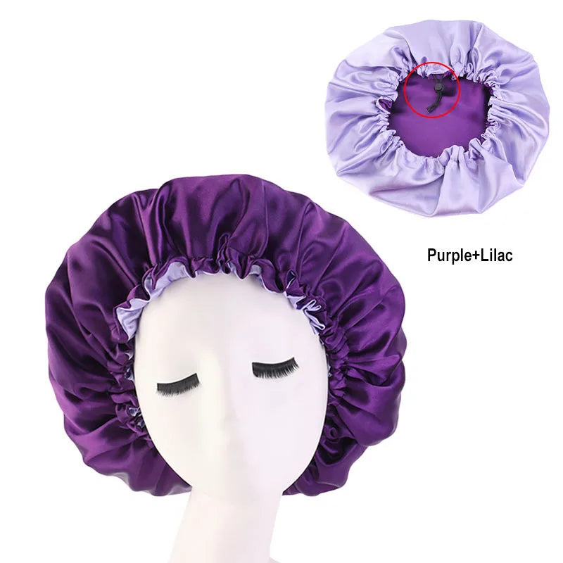 New Women’s Reversible Double Layer Satin Bonnet for Curly Hair – Adjustable Elastic Sleep Cap Night Haircare Hat