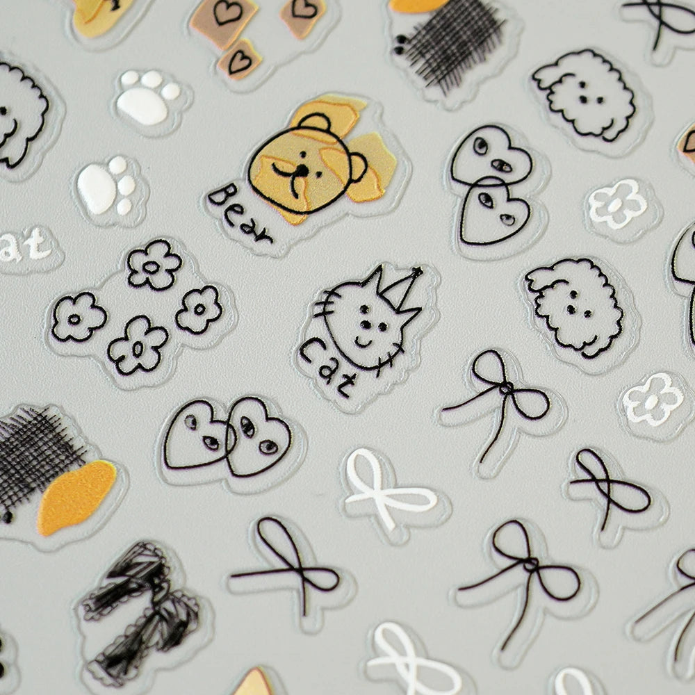 5D Cute Animal Nail Stickers – Cat & Dog Graffiti Decals