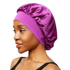 New Women’s Satin Solid Wide-Brimmed Sleeping Hat – Unisex Elastic Head Wrap Bonnet for Hair Care