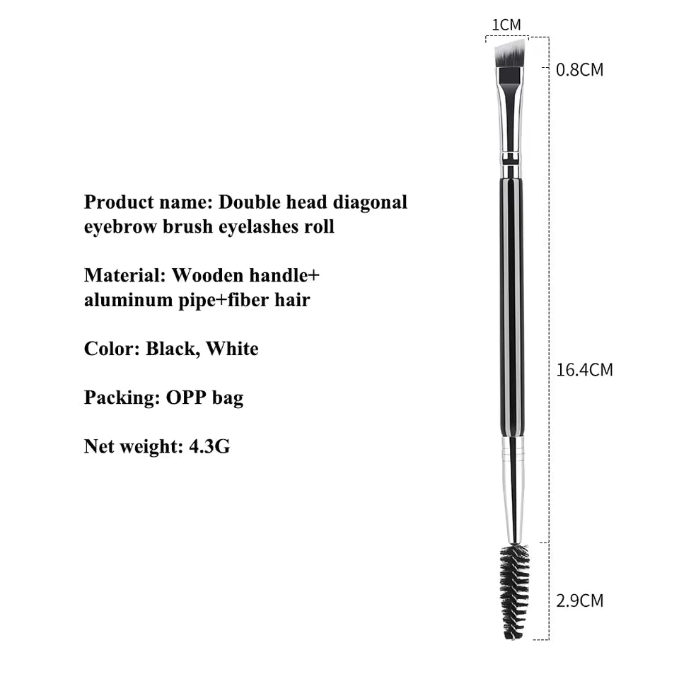 Dual-Ended Eyebrow & Eyelash Brush | Angled + Spoolie Makeup Tool