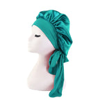 New Women’s Satin Sleeping Bonnet with Tie Bands – Adjustable Silky Cap for Curly Hair & Shower Use