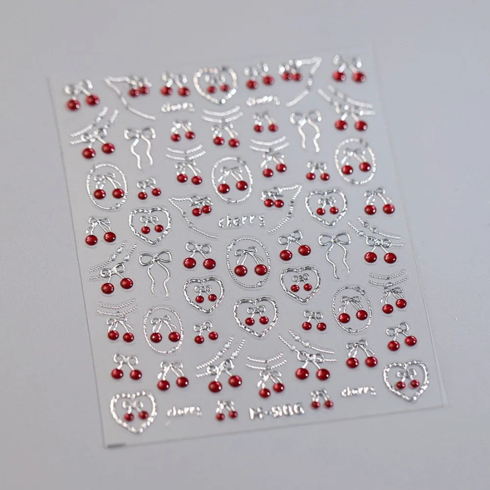 5D Strawberry & Cherry Nail Stickers – DIY Sweet Fruit Manicure Decals
