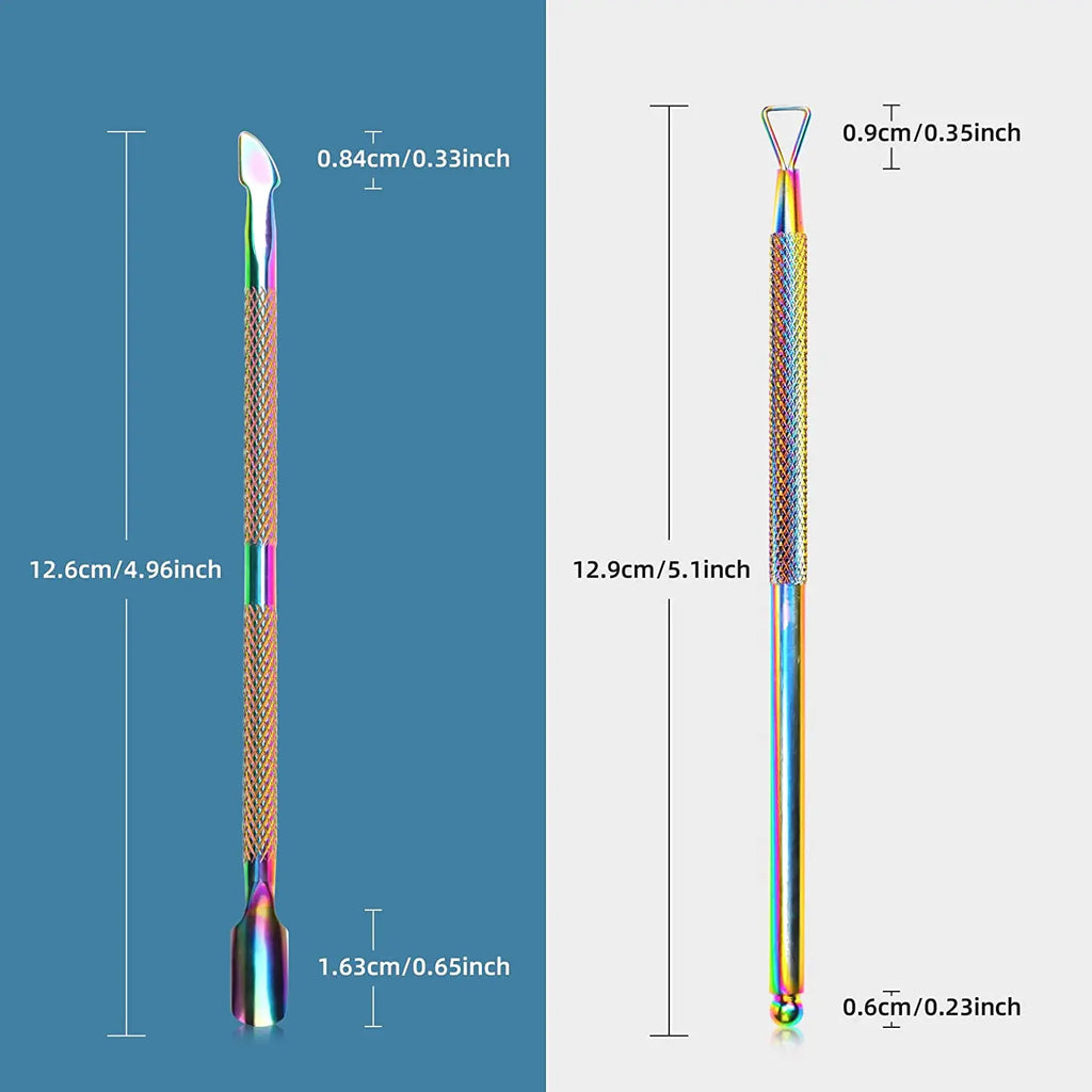Double-Ended Cuticle Pusher & Spoon Nail Cleaner – Stainless Steel Triangle Gel Polish Remover Tool
