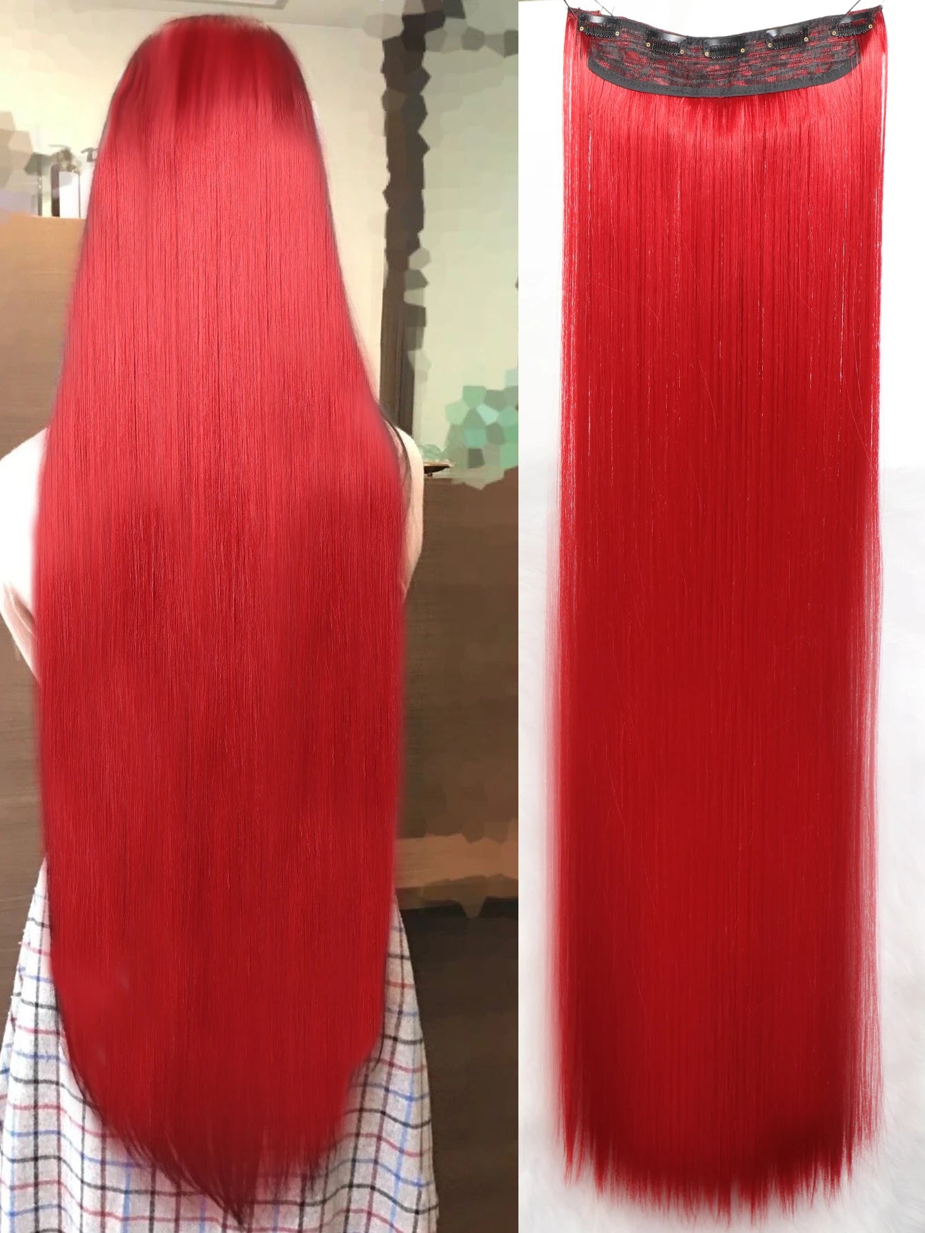 5-Clip 80cm Synthetic Hair Extensions – Straight, Black/Brown/Blonde