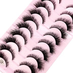 Cat Eye Wispy Mink Lashes – 10 Pairs, Natural Fluffy Long & Short False Eyelashes