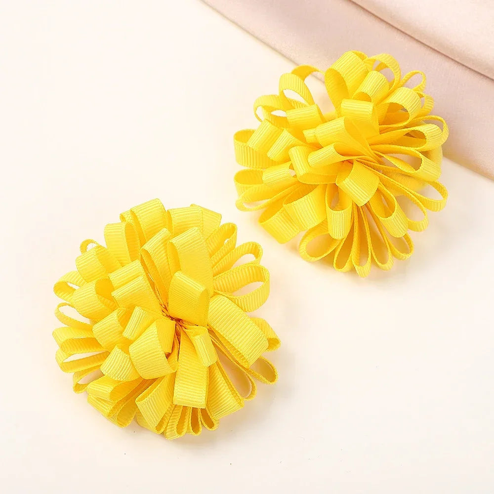 2Pcs Double Color Ribbon Flower Hairpins – Handmade Princess Hair Clips & Barrettes for Girls