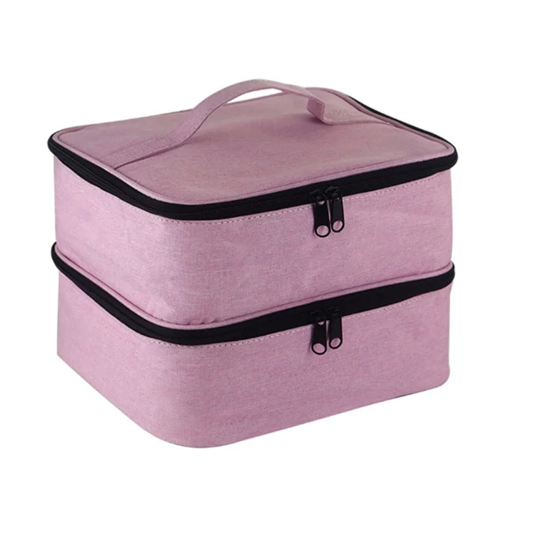 Pink 30-Bottle Nail Polish Organizer & Dryer Case – Cosmetic Storage Bag