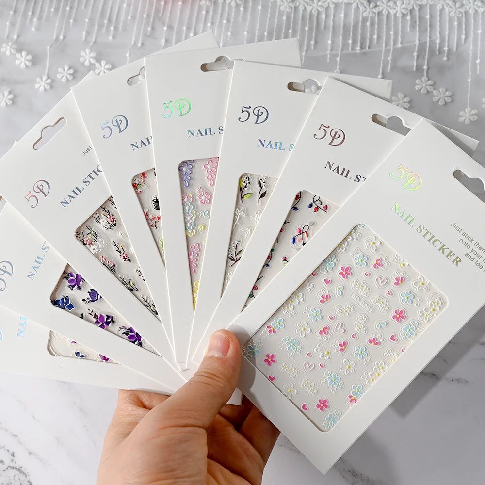 5D Spring Flower Nail Art Stickers – Colorful Daisy & Vine Decals for DIY Nails
