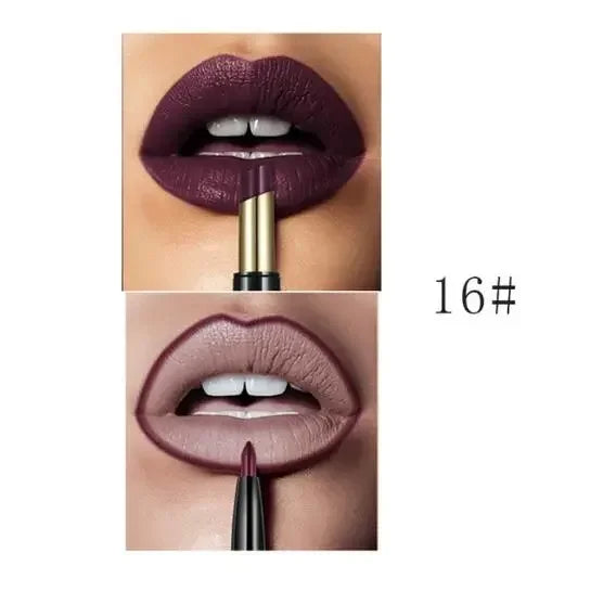 Pudaier 16-Color Double-Ended Lipstick & Lip Pencil | Waterproof, Long-Lasting, Half-Matte