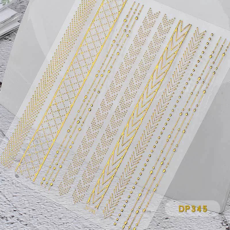 3D Gold Metal Nail Stickers – Chain & Zipper Decals for Women
