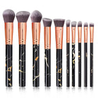 10PCS Marble Makeup Brush Set – Foundation, Blush, Eyeshadow, Eyebrow, Contour, Lip & Face Brushes