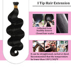 Body Wave I-Tip Brazilian Human Hair Extensions – 1g/Strand, 50 Strands