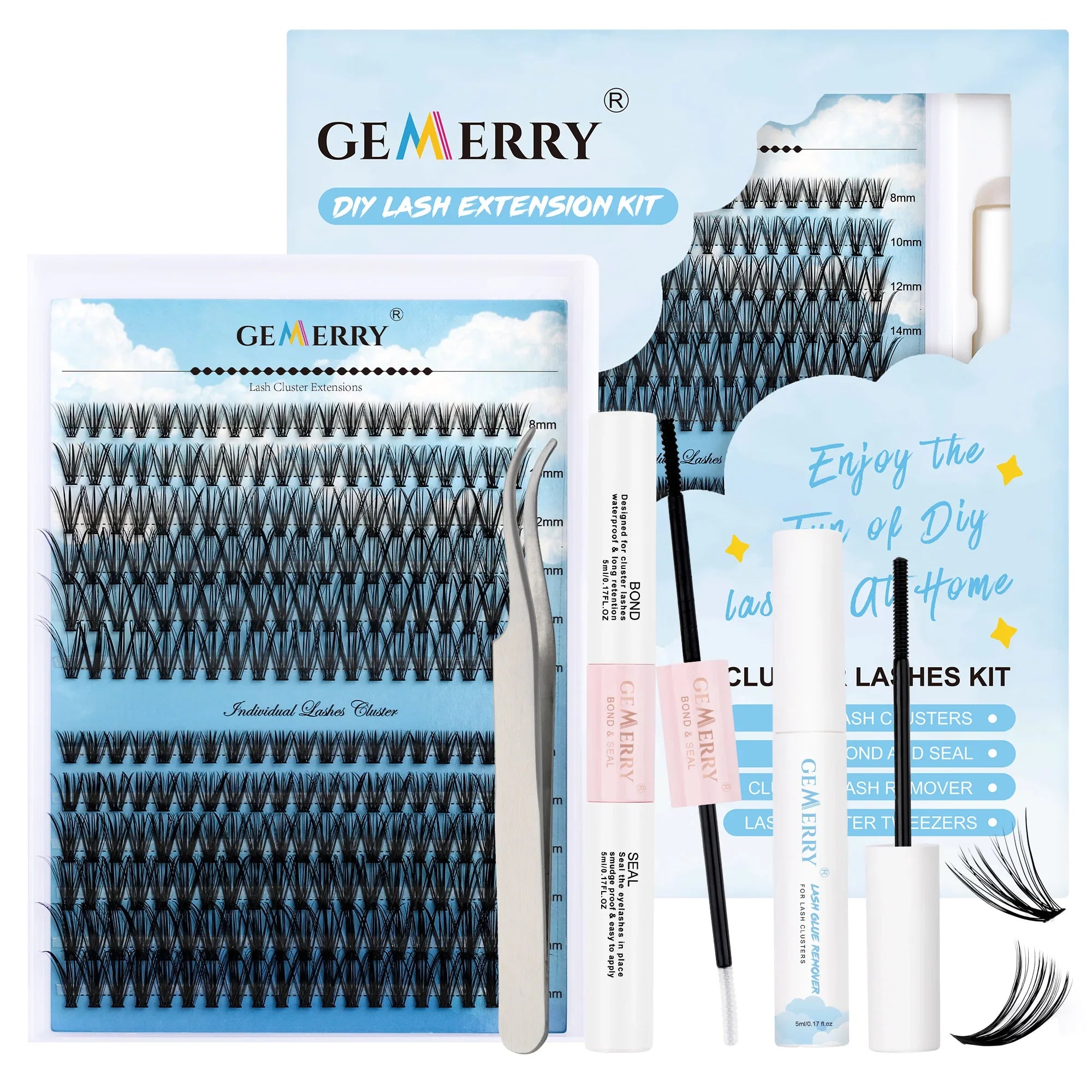 DIY Lash Extension Kit – 280 Clusters with Bond, Seal, Remover & Tweezers (40/50 Pack)